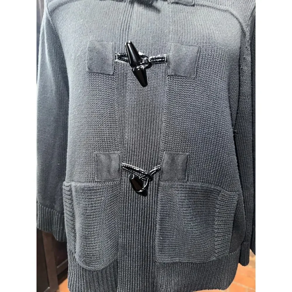 Lauren Ralph Lauren Cardigan Sweater Toggle Closure Hood Black M Timeless Preppy - Picture 7 of 13